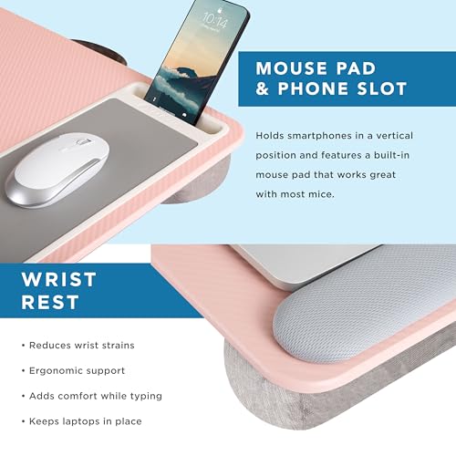 Pink Lap Desk with Wrist Rest and Mouse Pad for 15.6 Inch Laptops Z89801