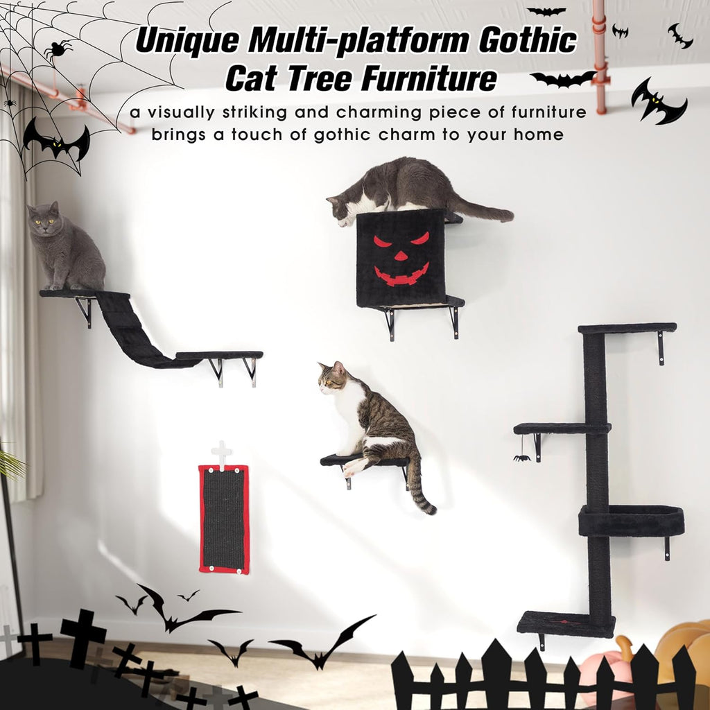 5-Piece Cat Wall Furniture Set with Shelves, Scratcher, Bridge & Perch M97938