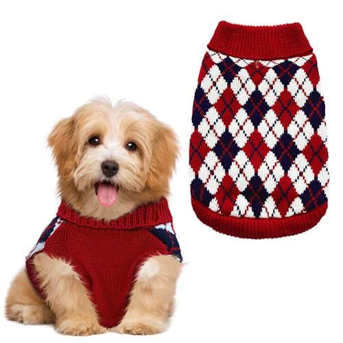 Red Argyle Knit Dog Sweater A62155
