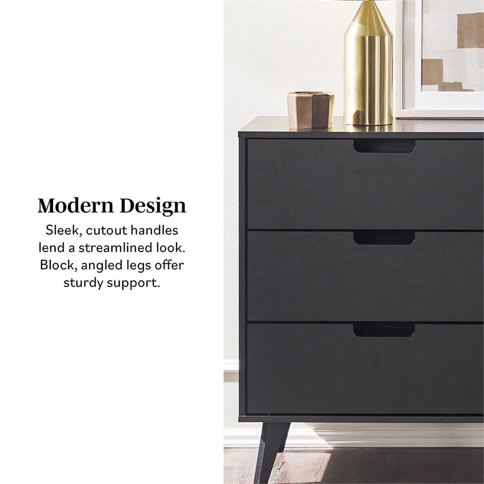 Black 6 Drawer Wood Dresser V4480