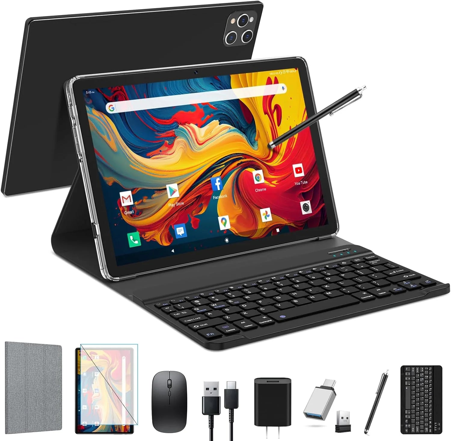 10 Inch Android Tablet with Keyboard, 128GB ROM + 16GB RAM, Octa-Core Processor A396464