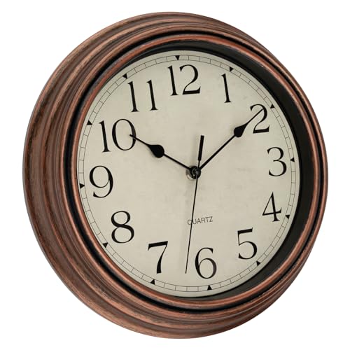 Retro Silent Non-Ticking Round Quartz Battery Operated Wall Clock 12 inch Bronze V950