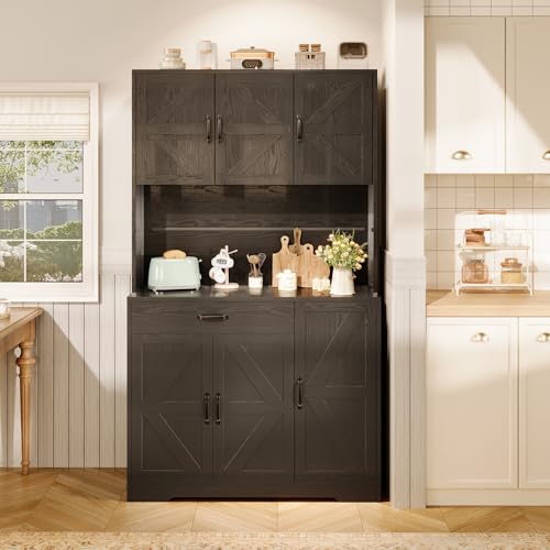 72" Tall Storage Cabinet with Adjustable Shelves & Steel Frame, Dark Grey T751356