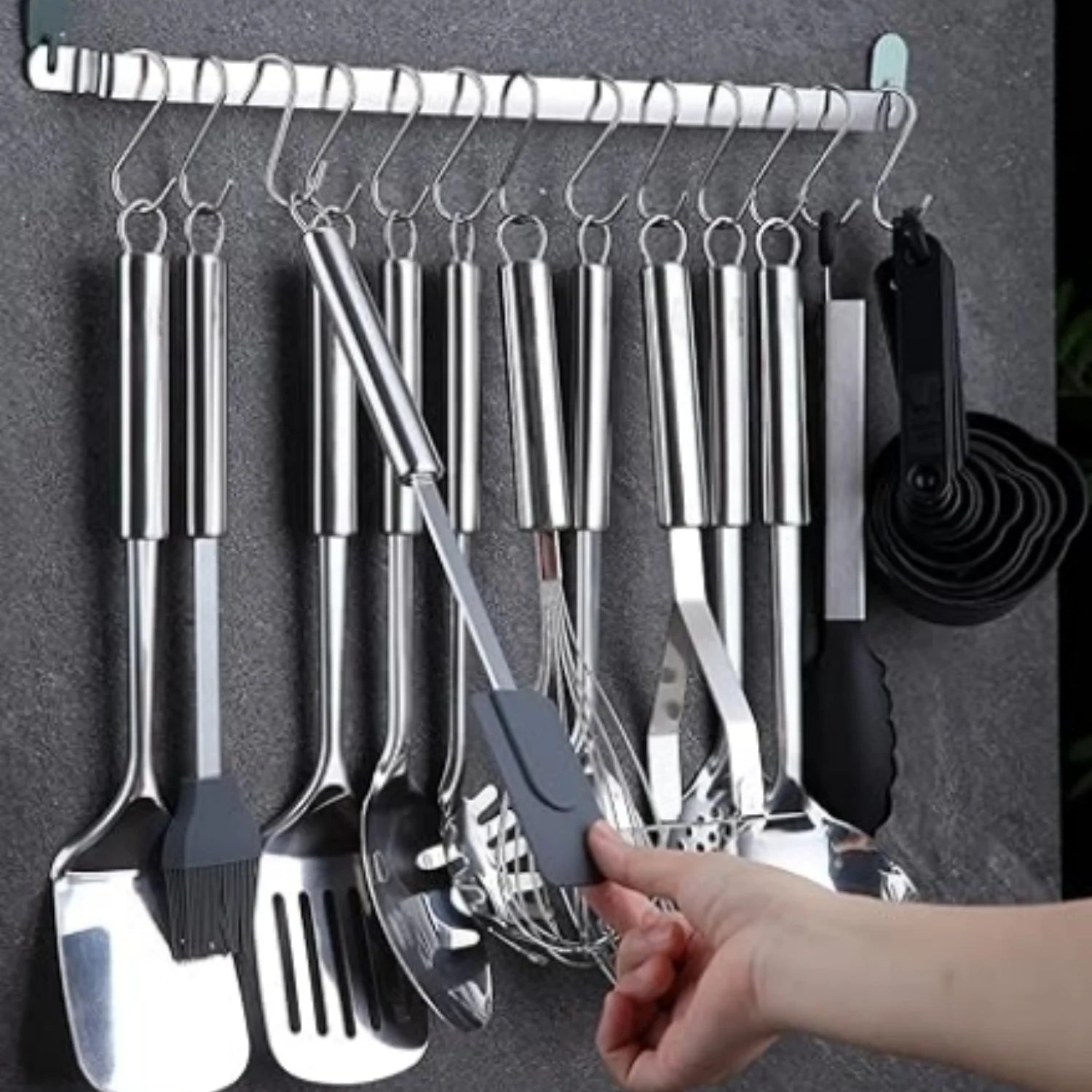 38 Piece Stainless Steel Kitchen Utensil Set with Utensil Holder Rack K203076