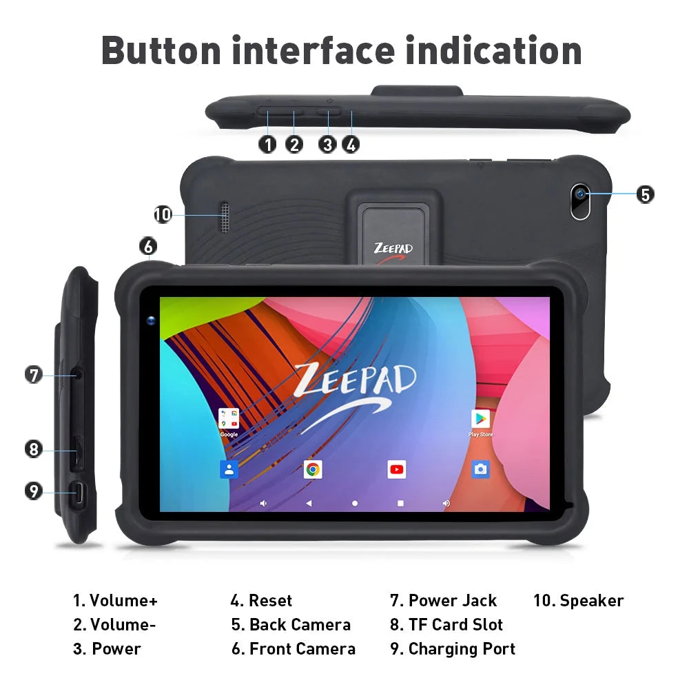 Black 7inch Kids Tablet Computer Android 12 32GB Storage Touch Screen L714