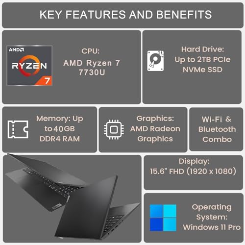 15.6" FHD Display AMD Ryzen 7 7730U 40GB RAM 1TB SSD Black Laptop M28347