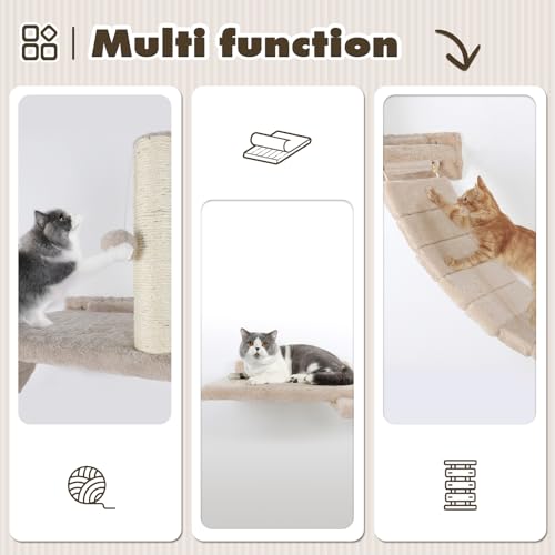 7 Pcs Cat Wall Shelves Set with Sisal Scratcher Post R73704