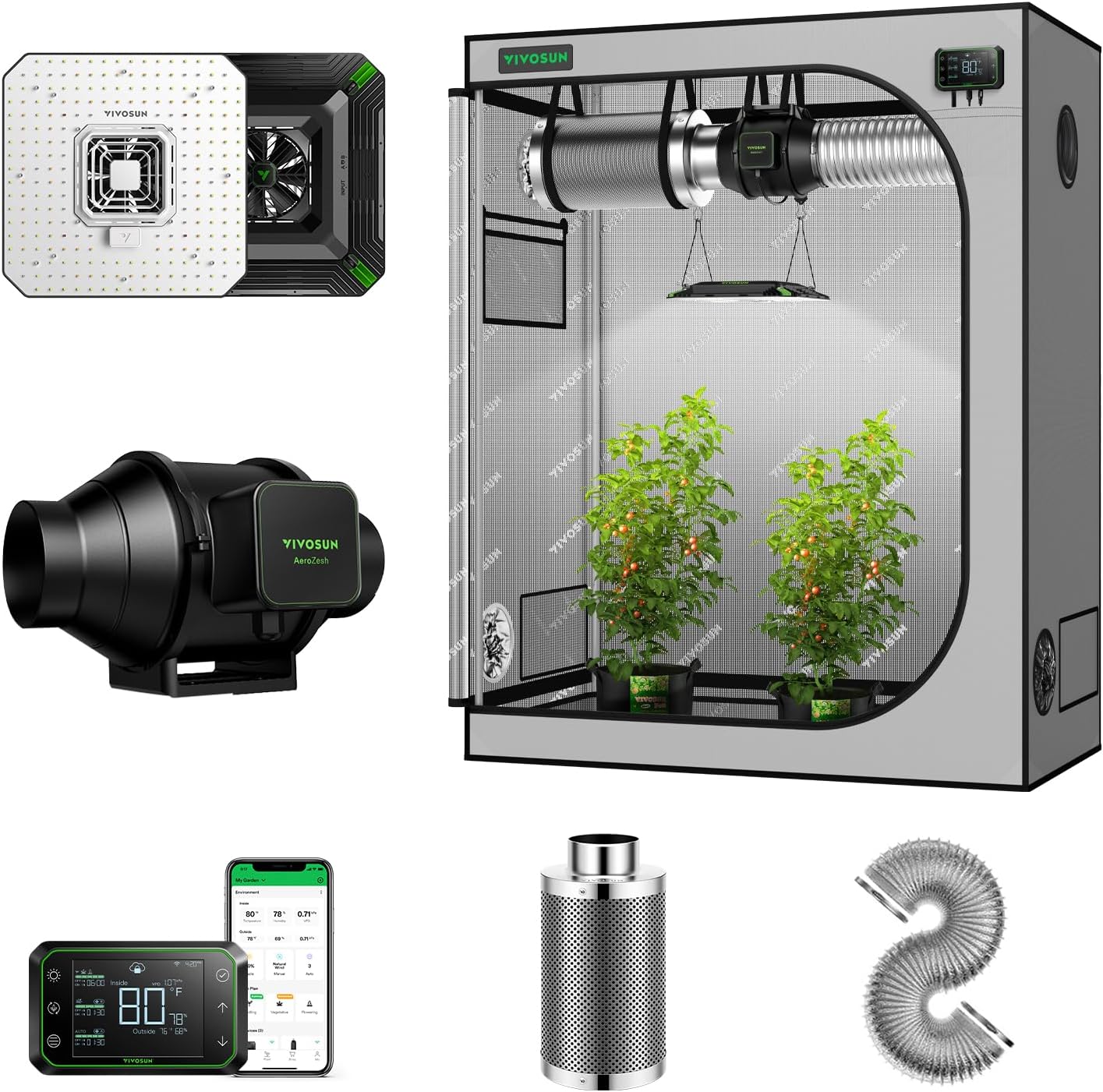 48"x24"x60" Grow Tent Kit with 100W LED Grow Light, 4 Inch Air Carbon Filter and 4-Inch 25-Ft. Air Ducting C1268
