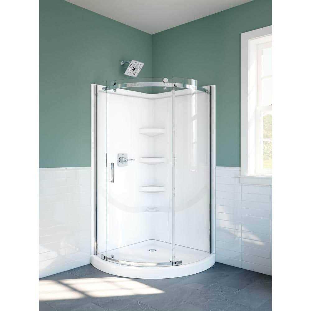 38 in. W x 72 in. H Round Sliding Frameless Corner Shower Enclosure in Chrome K5136