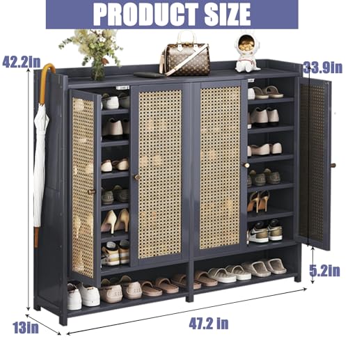 Grey 8 Tier Bamboo Shoe Cabinet with Doors W216