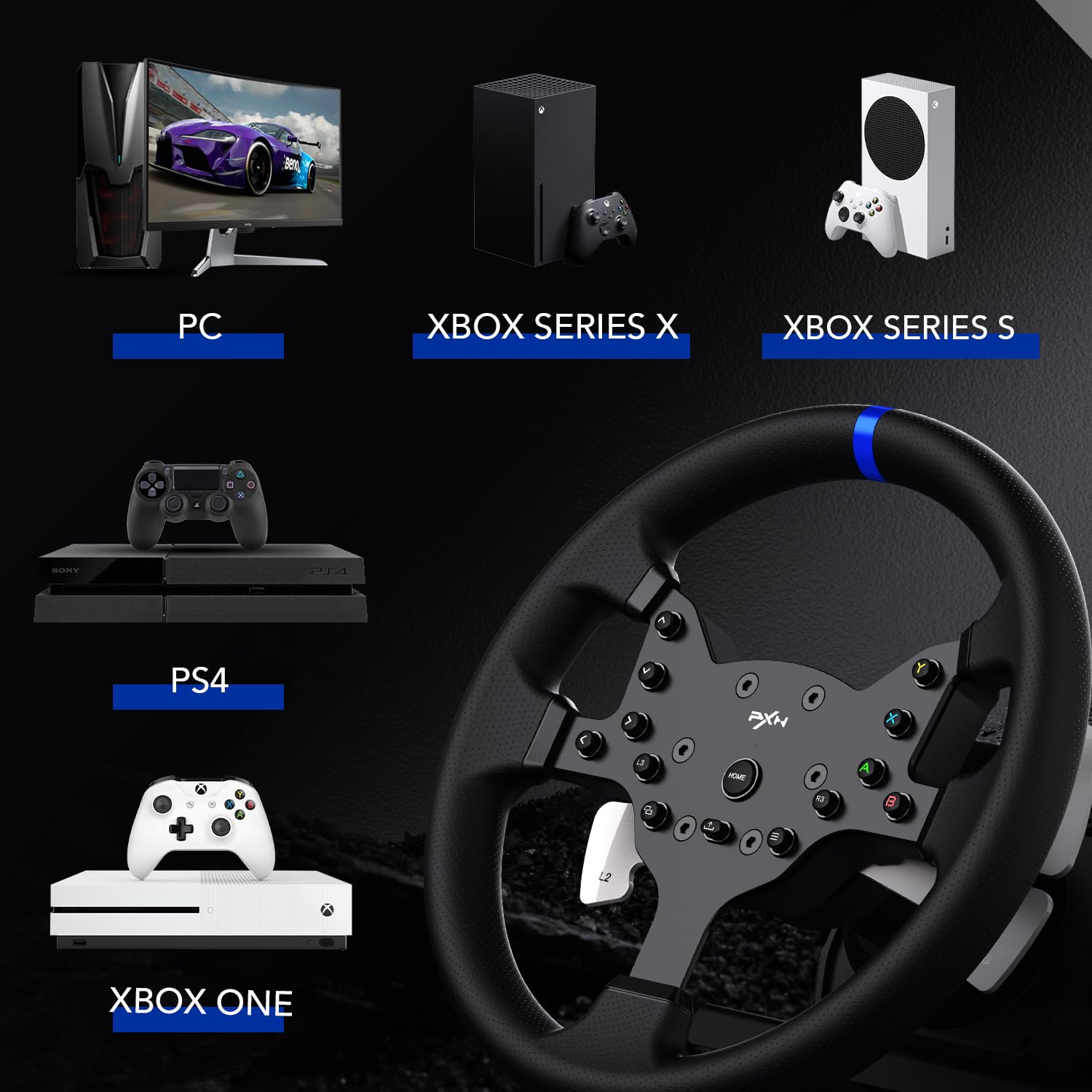 PC Racing Wheel with Force Feedback Steering Wheel, Pedals, Shifter, Detachable 270/900 Degree Steering Wheel K32476