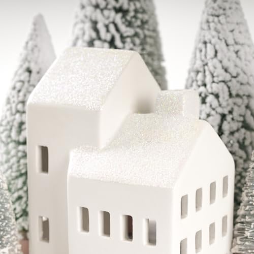 Christmas Village Sets of 5 Ceramic Houses with LED Lights and 9 Trees H64899