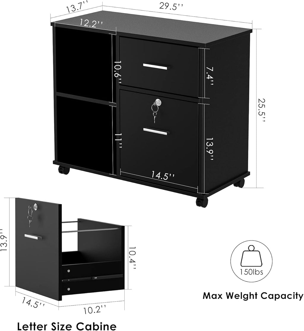 Black Wood Lateral File Cabinet with Lock H30498