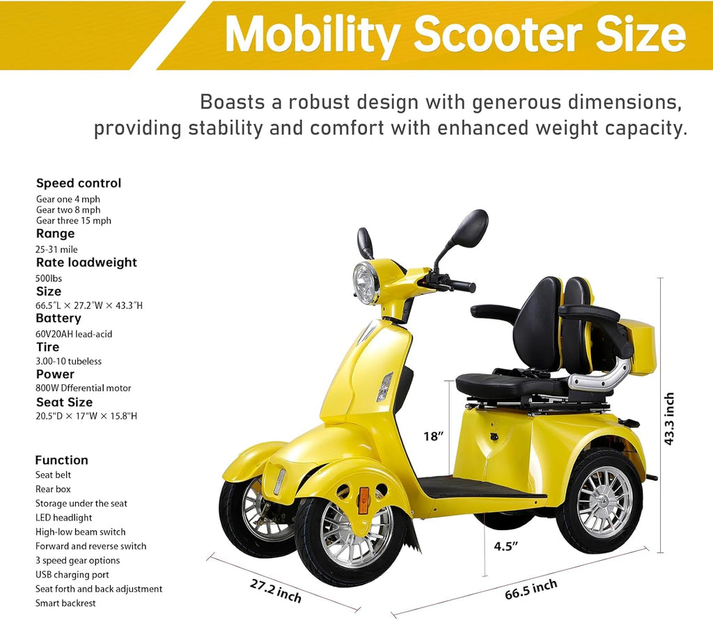 Yellow 4 Wheel Mobility Scooter 500lbs Capacity Z771170