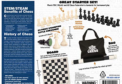 Tournament Chess Set with Filled Chess Pieces and Black Roll-Up Vinyl Chess Board C436