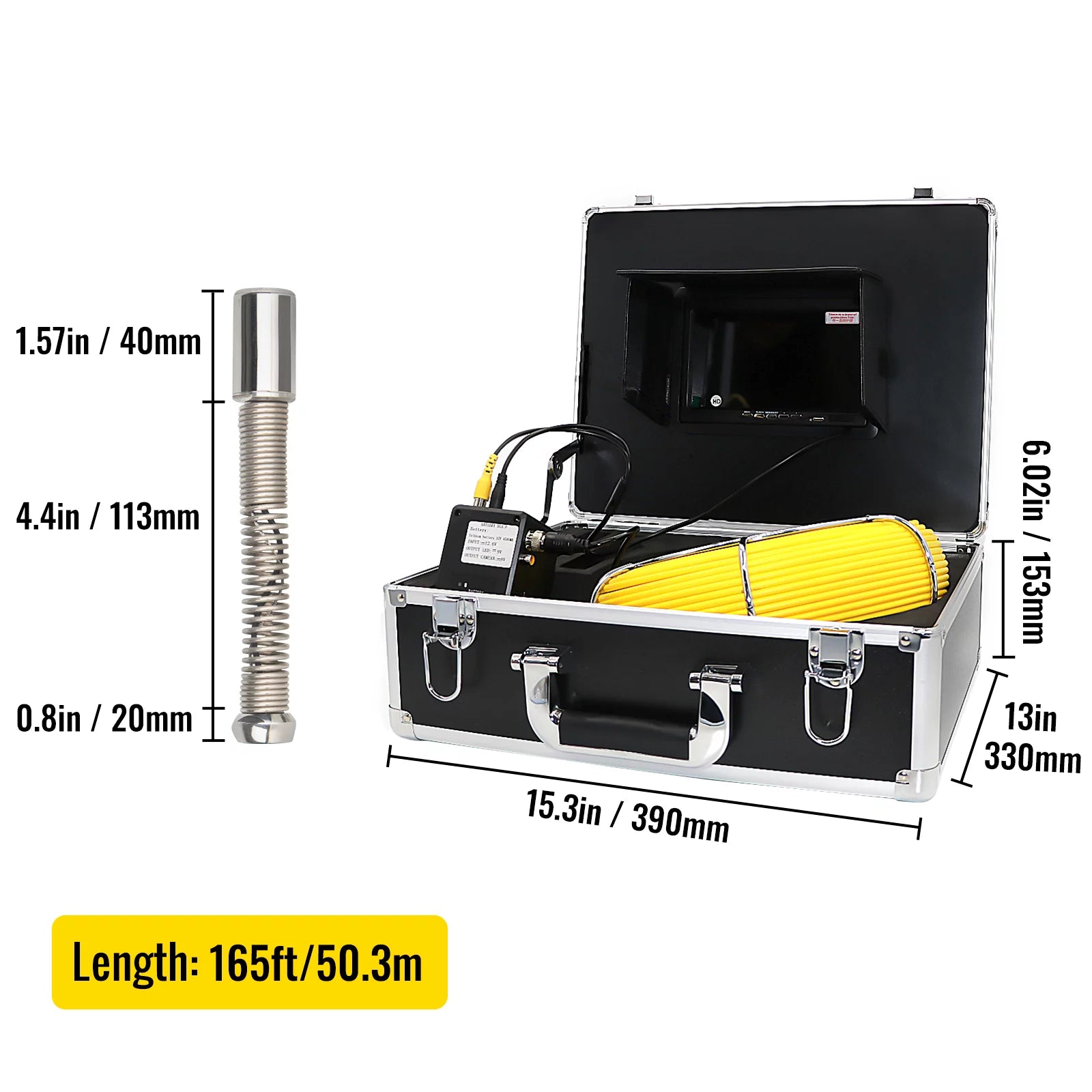 165' Cable Waterproof IP68 Sewer Camera with 512Hz Sonde Transmitter & Receiver T38692
