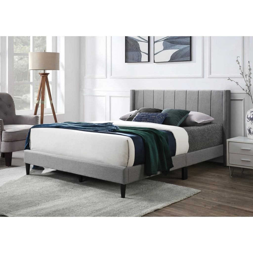 King Grey Linen Vertical Tufted Platform Bed R55092