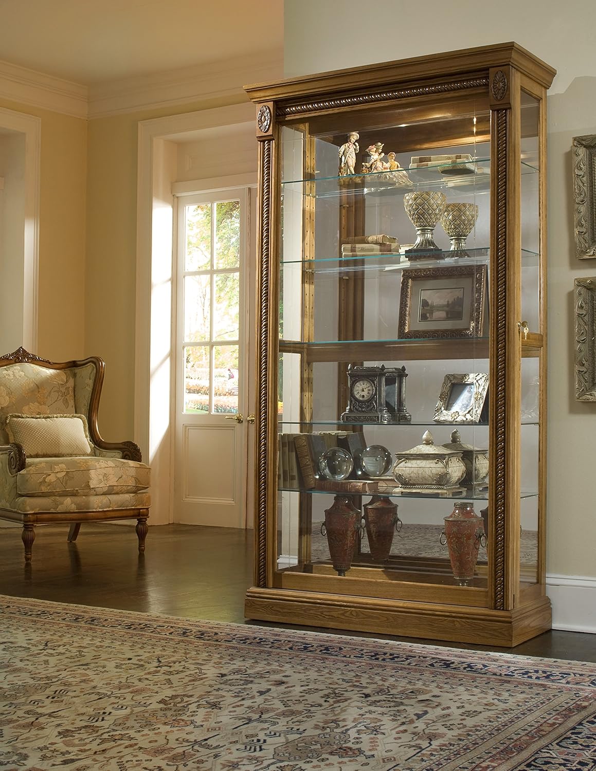 Medium Brown Two Way Sliding Door Curio M668