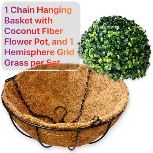 2 Sets Outdoor Artificial Flowers with 12" Hanging Basket, 24 Bunches of Faux Flowers with 2 Hanging Planters Yellow Orange L4566