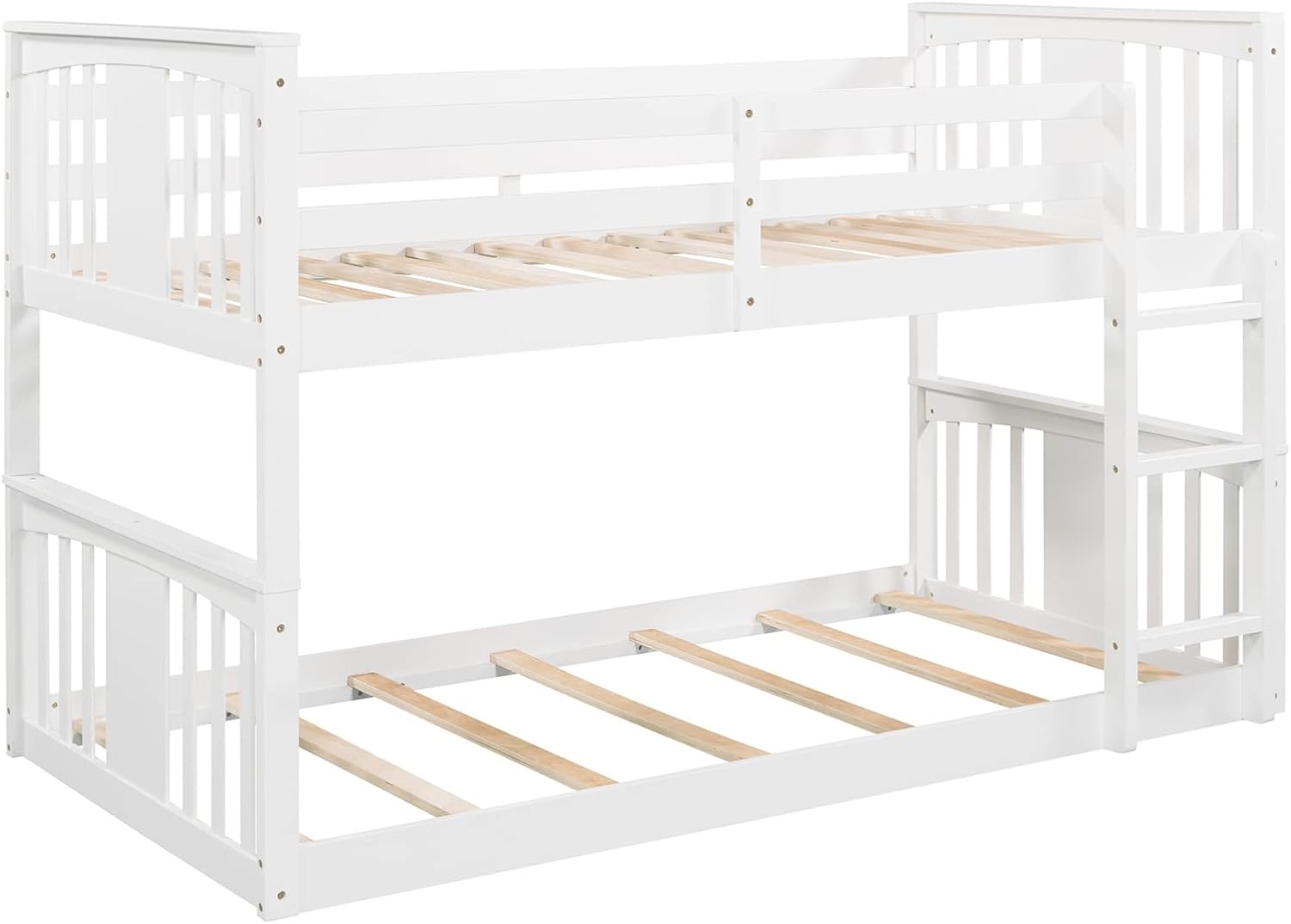 White Twin over Twin Low Bunk Bed Frame Wood R320