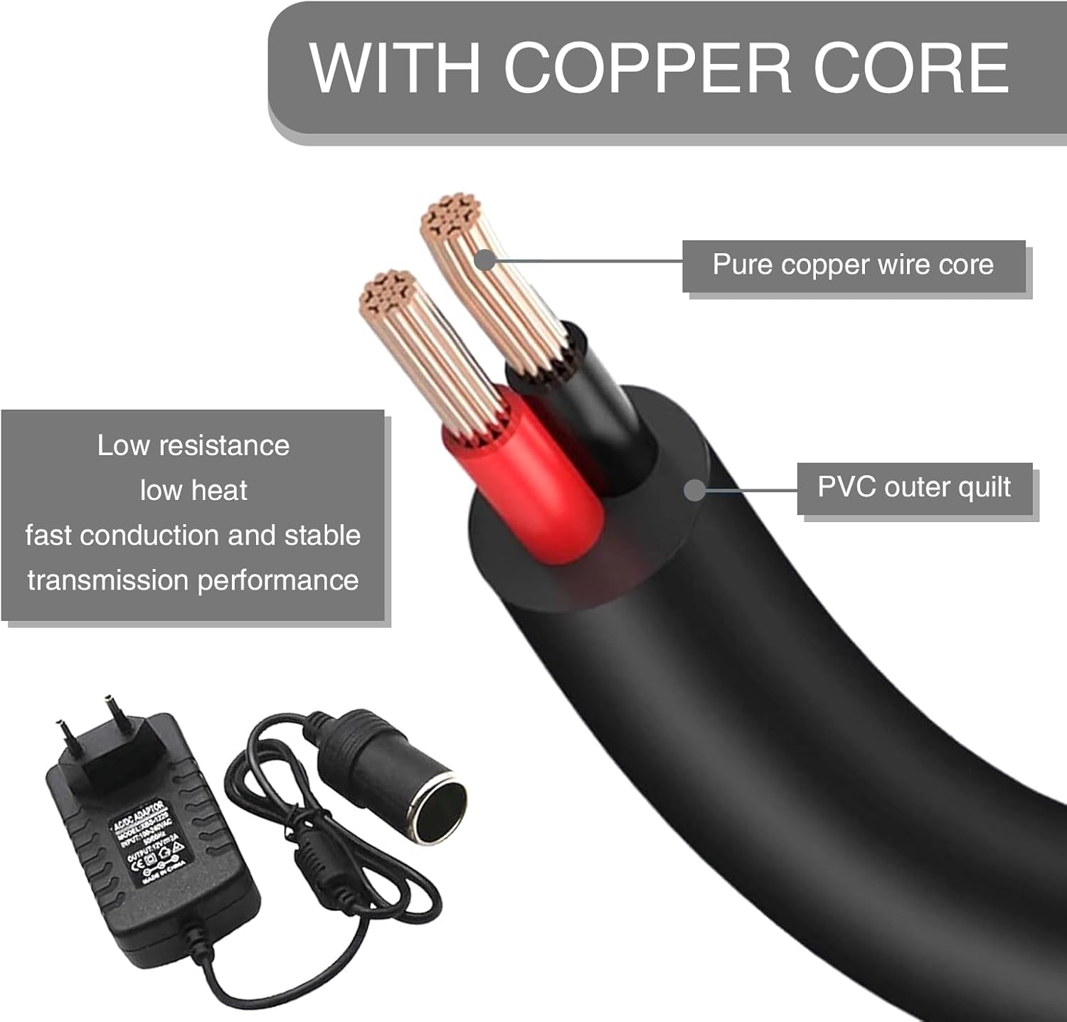 1 PC Car Cigarette Lighter Socket Replacement Power Adapter with Line H53025