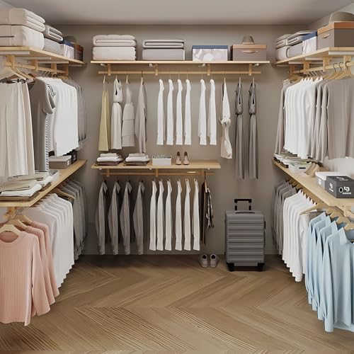 Solid Wooden Clothes Rack with Top Shelf, Wall Mounted Garment Rack P40909
