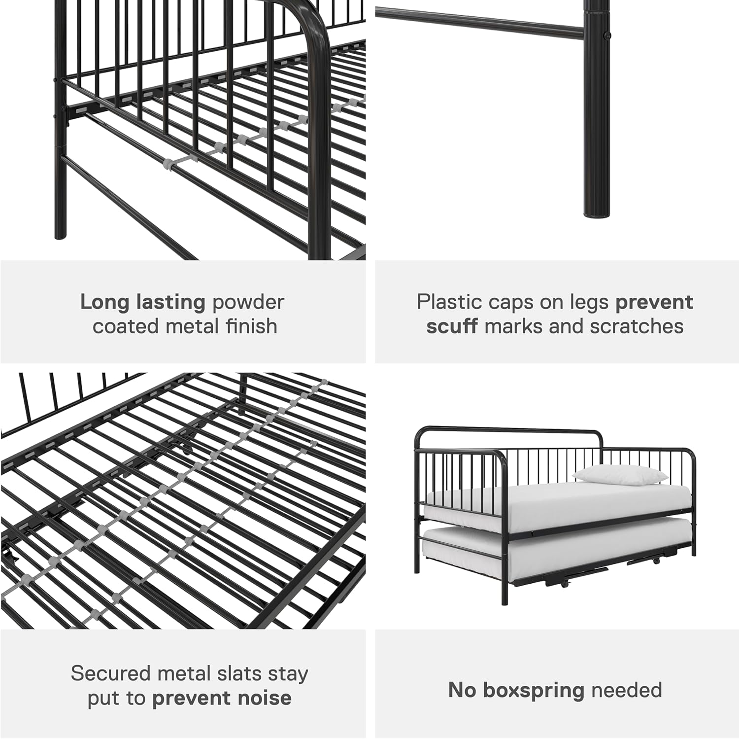 Black Metal Twin Daybed with Pop Up Trundle Bed T5221