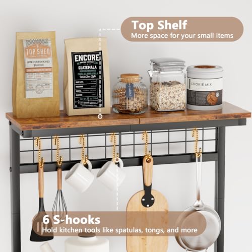 Rustic Brown 4 Tiers Kitchen Shelf Rack with Power Outlet F422765