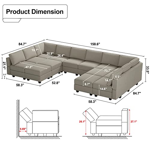 Oversized Modular U Shaped Sectional Sofa with Storage Velvet Black I463430