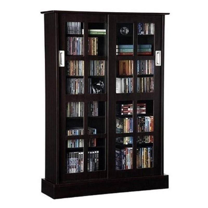 Espresso Sliding Glass Door Media Cabinet T3938