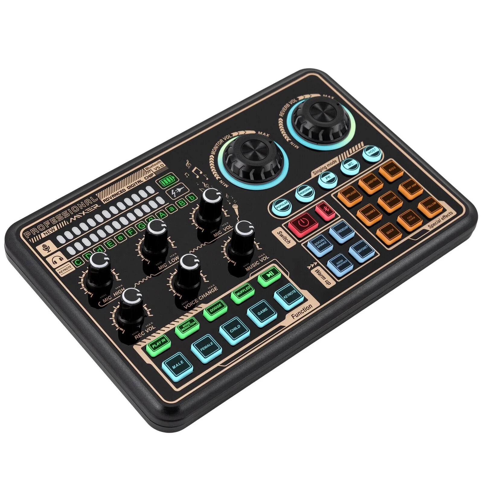 Sound Effects Board Audio Interface with Voice Changer and LED Lights E3801