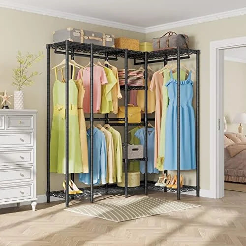 67.5" L Shaped Freestanding Wire Garment Rack Q57455
