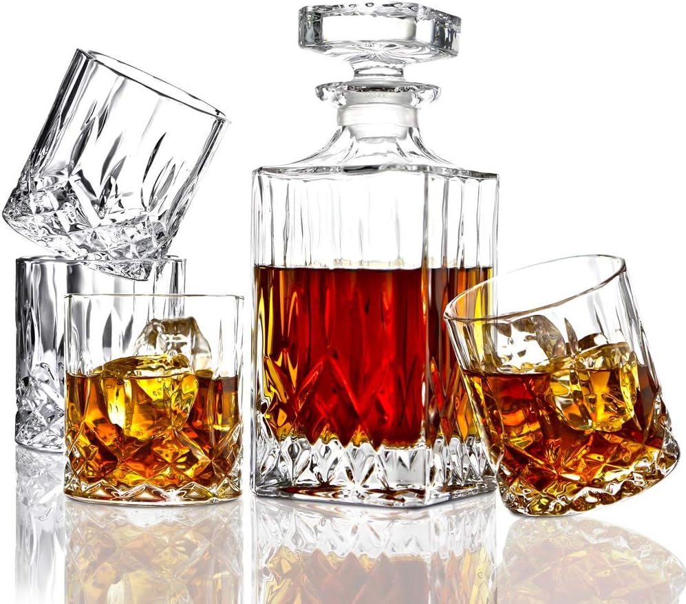 5PC Crystal Whiskey Decanter Set with 4 Glasses T861