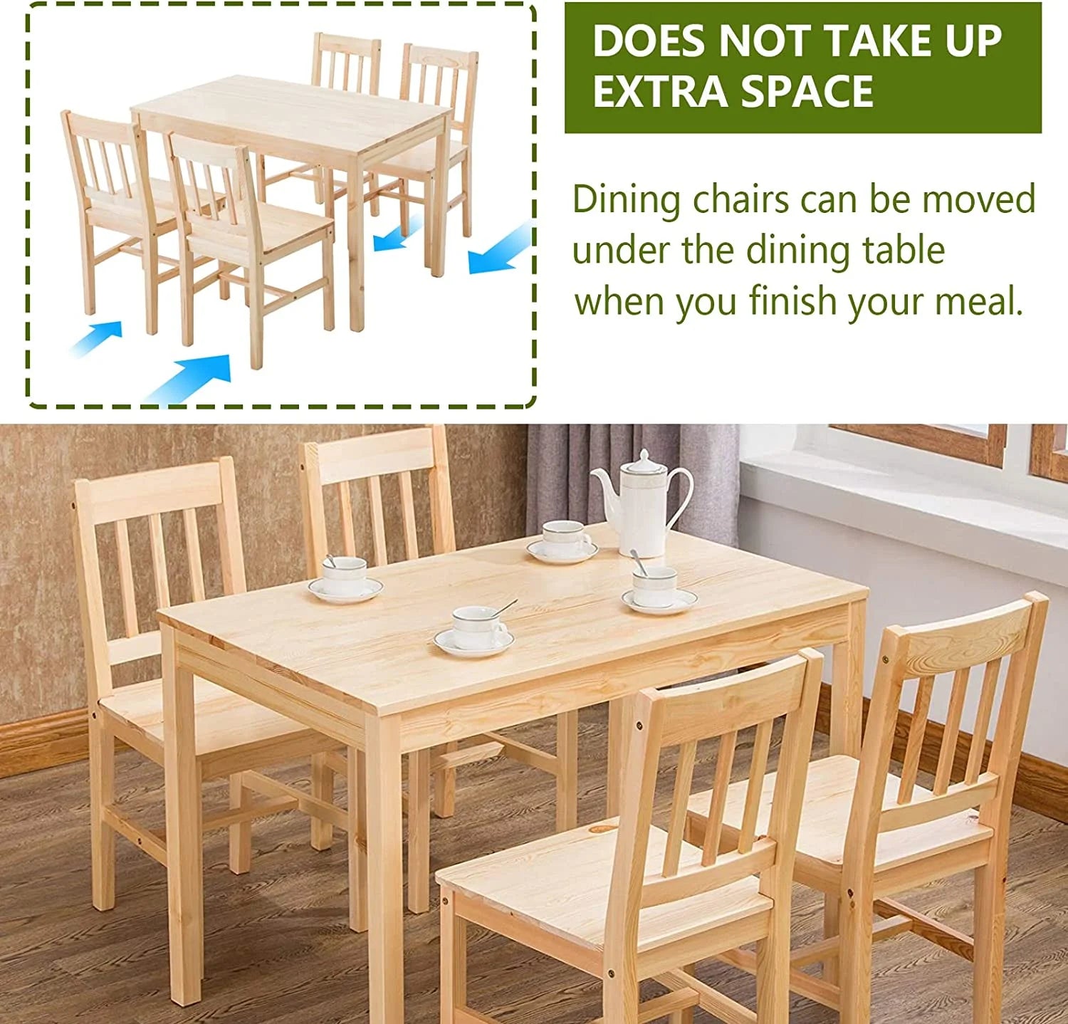 Pine Wood Dining Table Set with 4 Chairs L822018