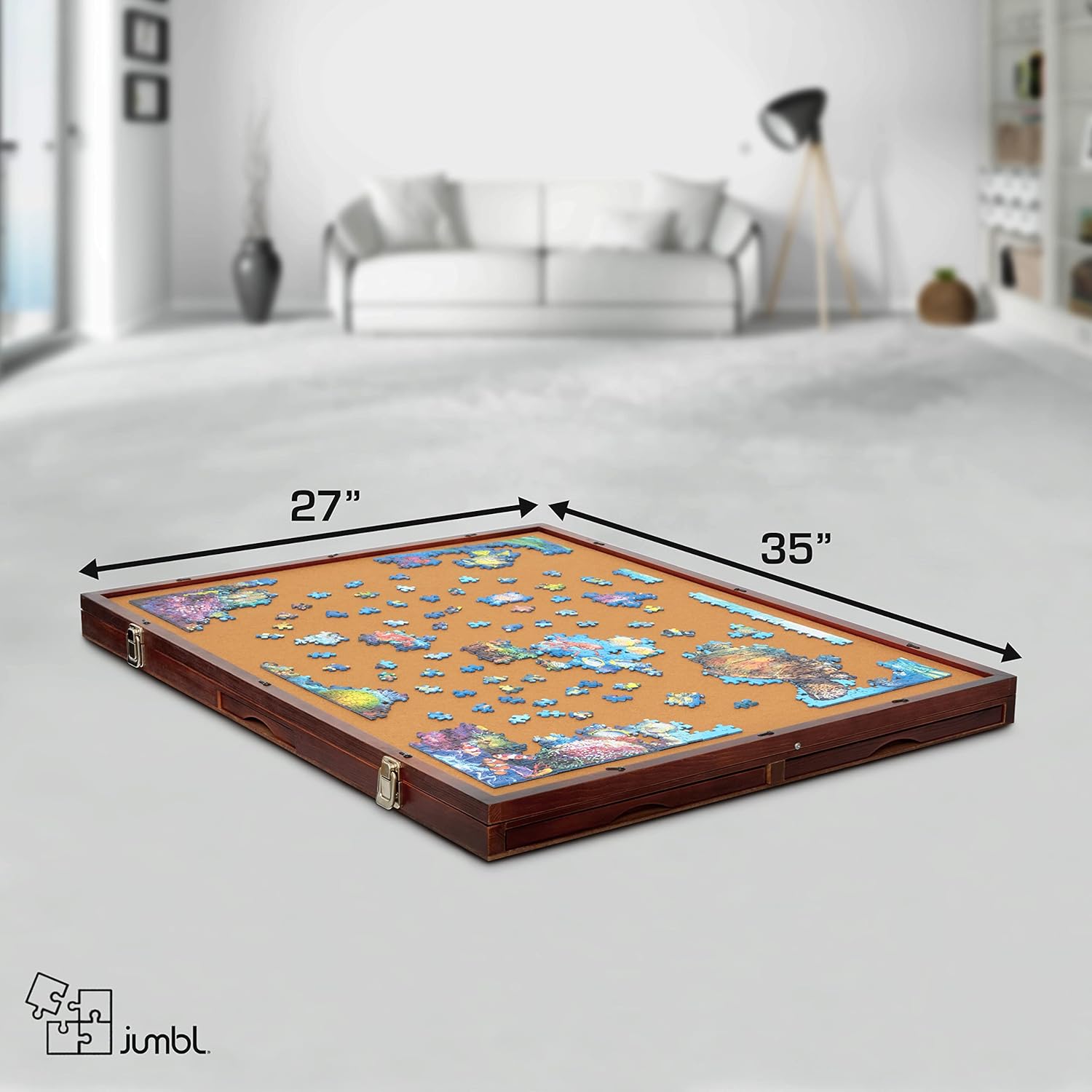 1500-Piece Tilting Puzzle Board with Felt Surface, 6 Removable Sorting Drawers, 27” x 35” Wooden Jigsaw Puzzle Table S949231