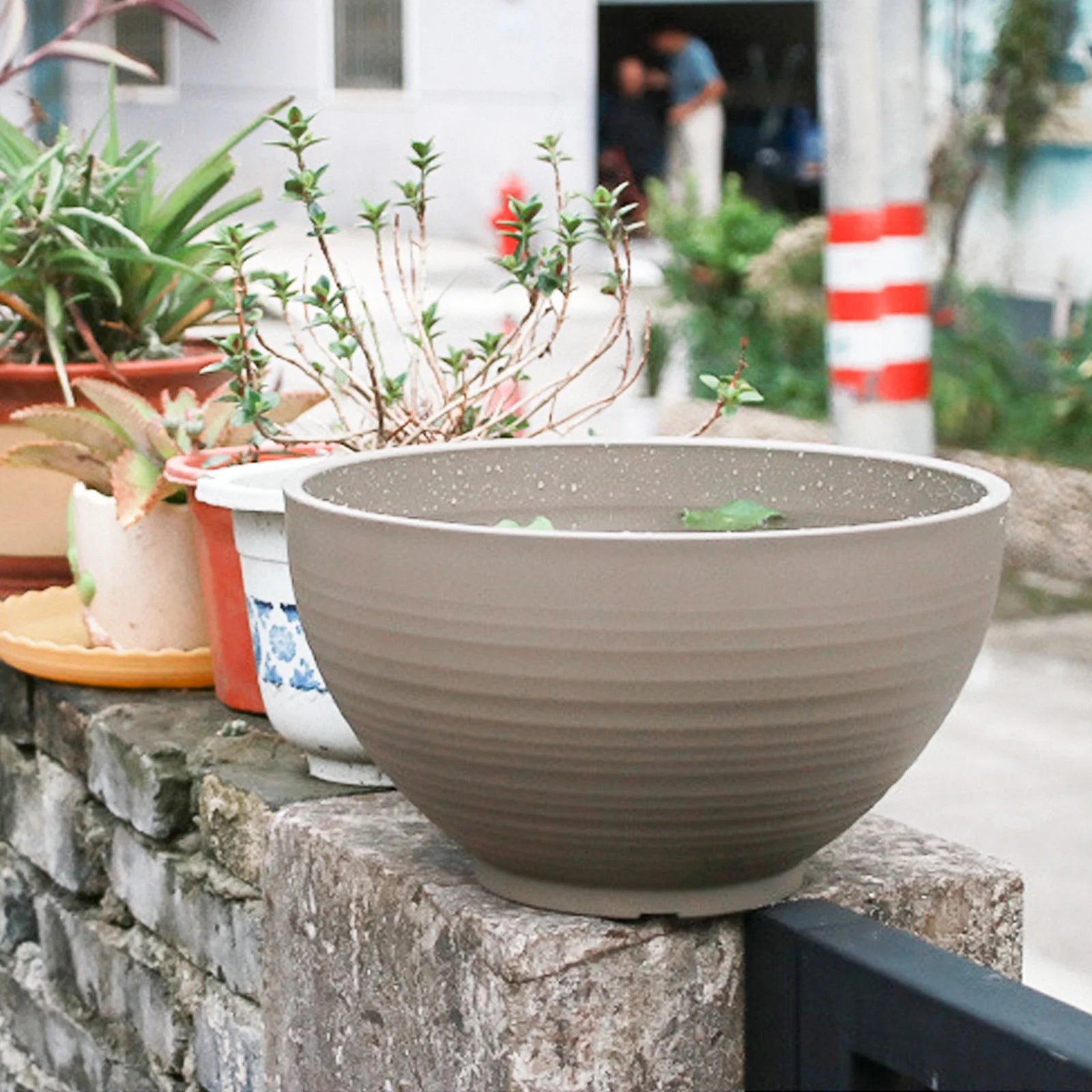 Terrarium Faux Stone Flower Pot 30x16.9cm Khaki E589133