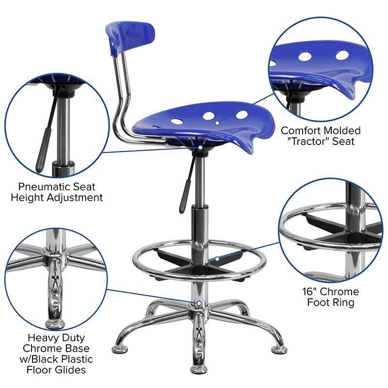 Nautical Blue and Chrome Drafting Stool with Tractor Seat Q641
