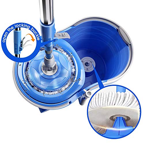 Mop Bucket with Wringer Set, Stainless Steel Handle, 5 Microfiber Replacement Heads, 1 Floor Brush Mop Head R13388