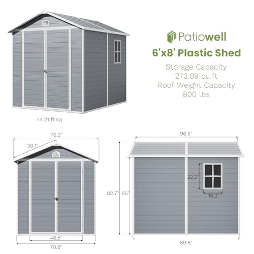 6 x 8 FT Grey Plastic Outdoor Storage Shed with Floor U494083
