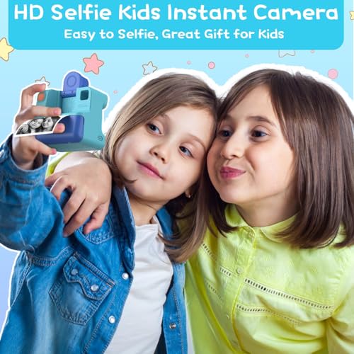 Blue FHD Selfie Digital Video Camera with 3 Rolls Print Paper & 32G Card H684327