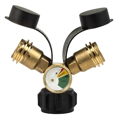 Propane Tank Y Splitter with Gauge and Shut-Off Valve N56215
