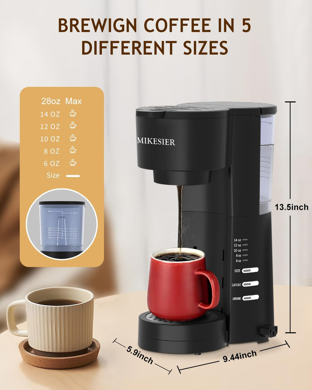Single Serve Coffee Maker with Milk Frother, 28oz Removable Water Tank G61020
