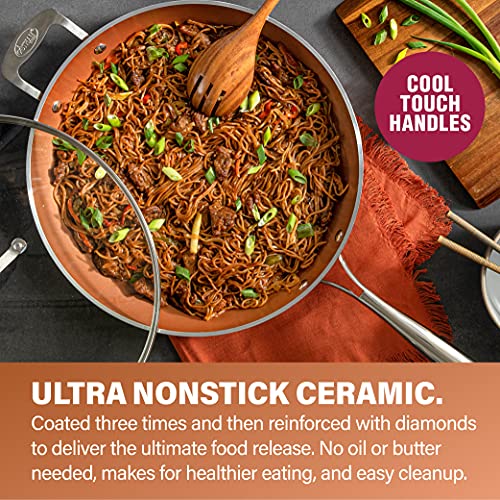 3 Piece Hammered Copper Nonstick Frying Pan Set with Glass Lid K969