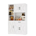 71" Tall Kitchen Pantry Storage Cabinet with Microwave Stand, Barn Doors, Large Drawer and Shelves, Ash Grey F204