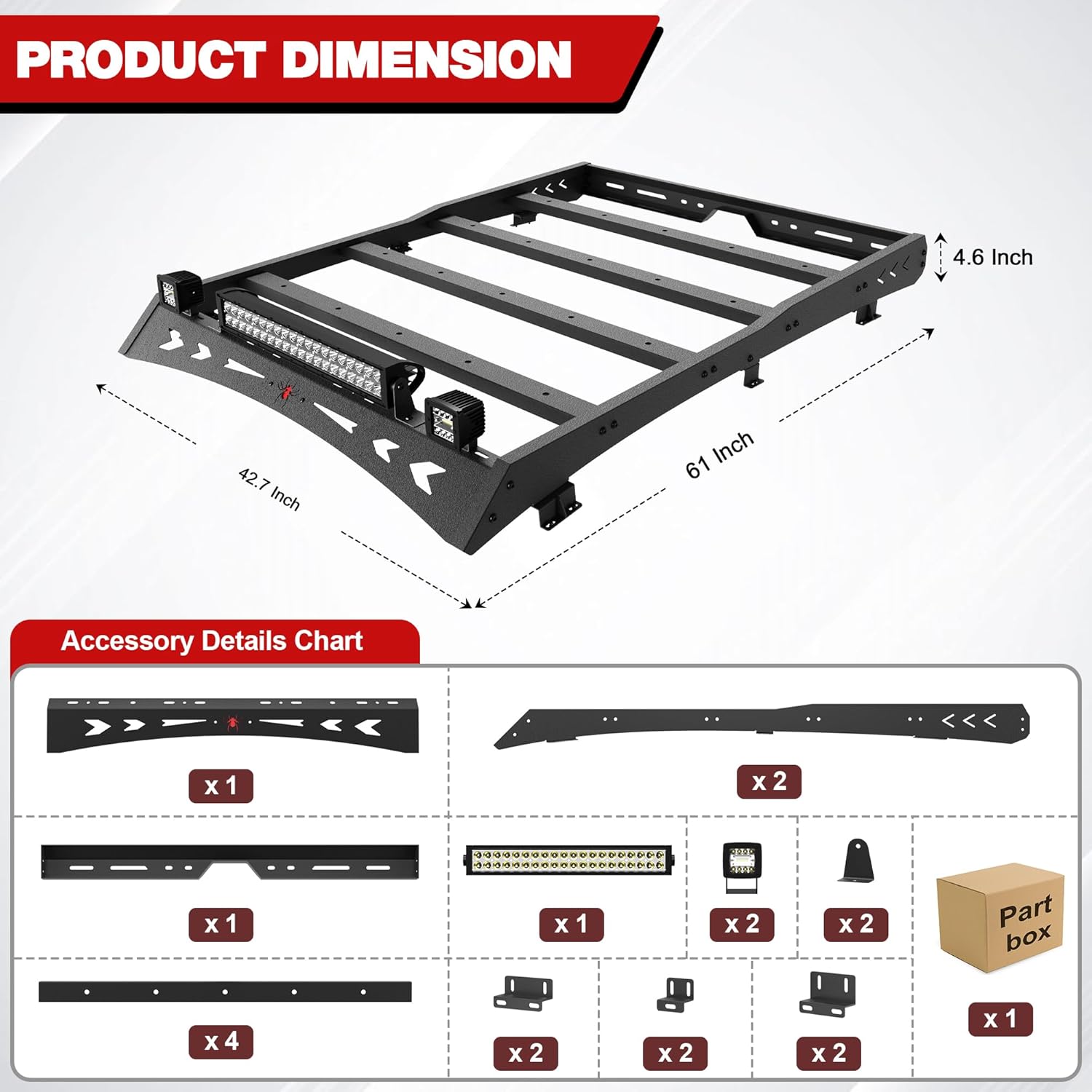 Heavy Duty Roof Rack Cargo Carrier with 2 LED Lights and 1 Light Bar G4706