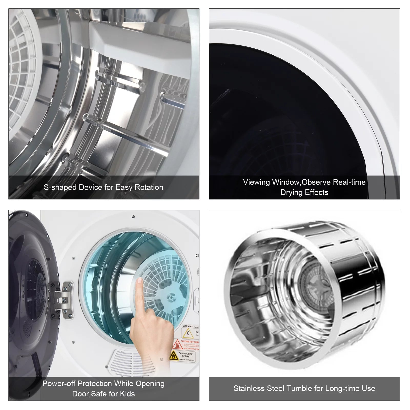 Portable 850W 1.6cu ft Front Load Electric Clothes Dryer with Stainless Steel Tub, White D297