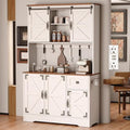 White Kitchen Pantry Cabinet with Charging Station and Microwave Stand K96578