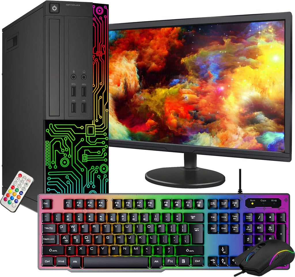 Small Desktop Computer with Quad Core Intel i5 3.2GHz 16GB DDR3 RAM 512GB SSD 24 Inch Monitor RGB Gaming Keyboard Mouse Windows 10 Pro P8547
