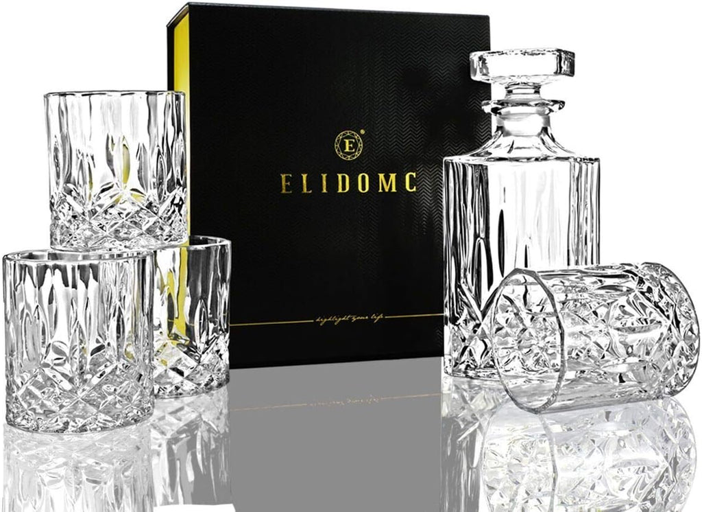 5PC Crystal Whiskey Decanter Set with 4 Glasses T861