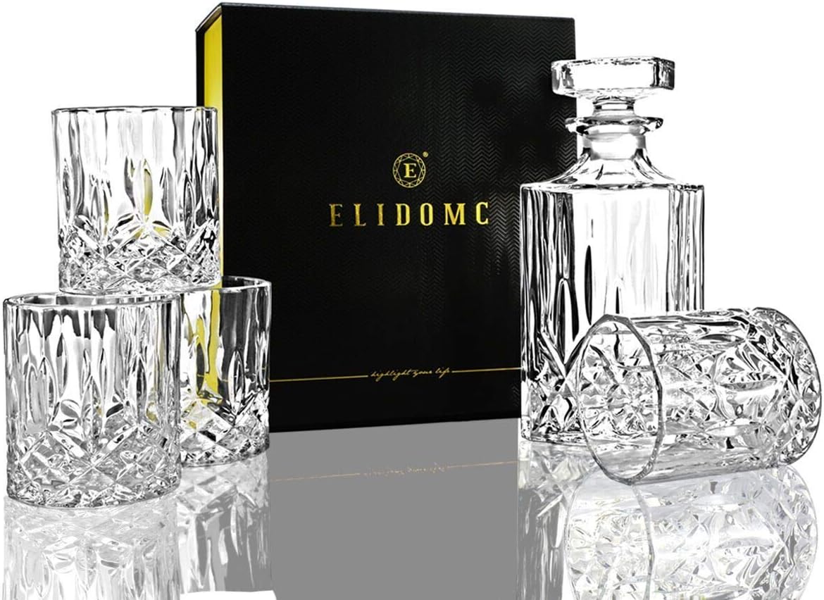 5PC Crystal Whiskey Decanter Set with 4 Glasses T861